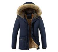ZDJSWJ Veste chaude d'hiver pour hommes Fourrure capuche épaissie hiver isolation thermique doudoune Manteau d'hiver rembourré long pour homme épaissi (Bleu,XL)