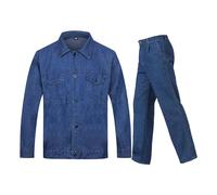 ZDJSWJ Veste jean Slim Fit pour homme Ensemble de veste de camionneur décontracté classique Jeans de vêtements de travail lavés à l'eau lâche (Bleu,L)