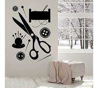 Zdklfm69 Autocollants muraux Stickers Muraux Atelier de Couture Atelier de Couture Ciseaux Bouton Fils d'aiguille Vinyle Couture décoration Murale Murale 82x57cm