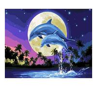 Zdklfm69 Peindre par Nombre Peinture par numéro Dauphins Kits de Bricolage pour Adultes Dessin Peint à la Main Image à l'huile Peinture Acrylique Décoration Art (Pas de Cadre) 40x50cm