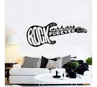 Zdklfm69 Stickers Muraux Autocollant Mural Guitare Musique Rock Forever Guitare feu Vinyle Citations pour la Maison Chambre décor Art Mural 103x41cm