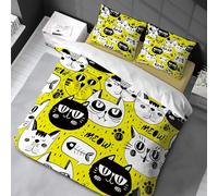 ZDLLDZ Parure de lit avec Housse de Couette et 2 taies d'oreiller 200 x 220 cm + 40 x 80 cm, Chat Mignon, Chaton, Amour Poisson, Housse de Couette pour Enfants, garçons et Filles, Chaton imprimé