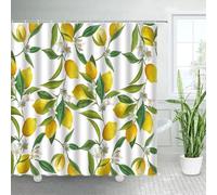 ZDLLDZ Rideau de Douche Citron Tropical Aquarelle Feuilles Vertes Fleurs Blanches Fruits d'été Rideaux de Bain Tissu décor de Salle de Bain 90x190cm (35x75in)