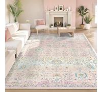 ZDLLDZ Tapis bohème Rose, 240 x 240 cm, Lavable, pour Chambre ou Salon, Motif Floral Rose poudré Doux, antidérapant (150 x 240 cm / 59 x 95 Pouces/Tapis)