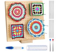ZDNT Planche de Blocage Crochet 19,5cm Planche de Bricolage Crochet avec Tiges Planche Granny Squares en Bois Planche Blocage Tricot Planche Carré pour Granny Squares, projets de Tricot et de Crochet