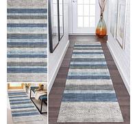 ZDOHMij Tapis de Passage Couloir Cuisine Gris Bleu Antidérapant Moderne, Tapis Longue en Polyester Lavable pour Couloir Maroc, Salon Largeur 60cm/ 70cm/ 80cm/ 90cm/ 100cm/ 120cm