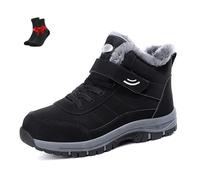 ZDOUXUAN Bottes de randonnée for homme, doublées fourrure chaude, avec boucle réglage auto-agrippante - travail légères et ergonomiques for l'hiver les activités plein air(Black,44 EU)