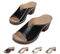 ZDOUXUAN Femmes Bout Ouvert Talon Mule Sandales Décontracté Plate-Forme Bloc Talons Slip-On Sabots Sandale D'été Habillée Pour Vocation Usage Quotidien(Black,40 EU)