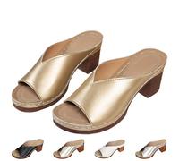 ZDOUXUAN Femmes Bout Ouvert Talon Mule Sandales Décontracté Plate-Forme Bloc Talons Slip-On Sabots Sandale D'été Habillée Pour Vocation Usage Quotidien(Gold,38 EU)