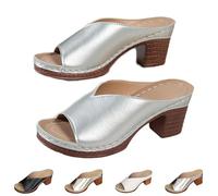 ZDOUXUAN Femmes Bout Ouvert Talon Mule Sandales Décontracté Plate-Forme Bloc Talons Slip-On Sabots Sandale D'été Habillée Pour Vocation Usage Quotidien(Silver,39 EU)