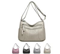 ZDOUXUAN Sacs À Main Pour Femmes Multi-poches Sacs À Bandoulière Décontractés En Cuir PU Sac À Bandoulière Léger Sac De Messager De Voyager(Beige)