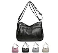 ZDOUXUAN Sacs À Main Pour Femmes Multi-poches Sacs À Bandoulière Décontractés En Cuir PU Sac À Bandoulière Léger Sac De Messager De Voyager(Black)