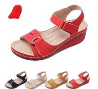 ZDOUXUAN Sandales Orthopédiques Femme Fasciite Plantaire - Compensées Confortables Bout Ouvert, Bride Cheville - Chaussures Marche Été, Coupe Large, Soutien Voûte Plantaire(Red,40 EU)