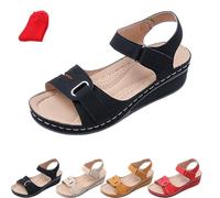 ZDOUXUAN Sandales Orthopédiques Femme Fasciite Plantaire - Compensées Confortables Bout Ouvert, Bride Cheville - Chaussures Marche Été, Coupe Large, Soutien Voûte Plantaire(Black,39 EU)
