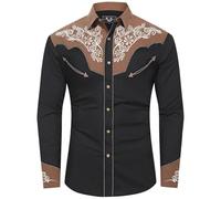 ZDSUHYIW Chemise de cowboy western pour homme - Chemise occidentale pour homme - Chemise de cowboy à manches longues - Broderie - Chemise western boutonnée - Chemise hippie - Costume de cowboy, kaki