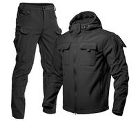 ZDSUHYIW Combinaison de pluie, de moto, pour homme, 2 pièces, veste de transition, veste de pluie, pantalon cargo chaud, pour l'hiver, tenue militaire, vêtements de chasse, Noir, XL