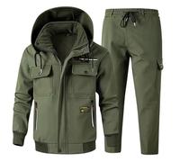 ZDSUHYIW Combinaison de pluie, de moto, pour homme, 2 pièces, veste de transition, veste de pluie, pantalon cargo tactique, pantalon cargo chaud, ensemble d'uniforme militaire, vêtements de chasse, 01