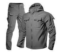 ZDSUHYIW Combinaison de pluie, de moto, pour homme, 2 pièces, veste de transition, veste de pluie, veste de pluie, pantalon cargo chaud, pour l'hiver, tenue militaire, vêtements de chasse, gris, S