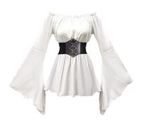 ZDSUHYIW Costume de pirate pour femme - Vêtements gothiques Renaissance - Robe victorienne - Chemise et jupe avec jupon - Costume de carnaval - Vêtement médiéval - Robe de fête pour femme, beige, XXL