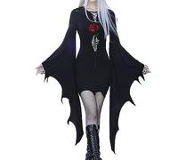 ZDSUHYIW Costume d'Halloween pour femme - Costume de vampire effrayant - Robe gothique sexy - Cosplay - Robe médiévale - Avec manches trompette - Costume de squelette - Costume de sorcière