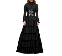 ZDSUHYIW Costume d'Halloween pour femme - Robe vintage gothique Renaissance - Robe maxi victorienne - Robe de sorcière - Robe de bal - Robe de fête de la bière - Robe gothique pour femme, Noir , XXL