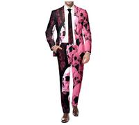 ZDSUHYIW Costume d'Halloween pour homme - Coupe droite - 2 pièces - Double boutonnage - Costume pour mariage - Veste d'affaires - Costume d'Halloween - Costume de squelette effrayant, Rose, XXL