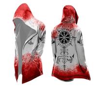 ZDSUHYIW Costume d'Halloween pour homme - Pull à capuche - Longueur moyenne - Imprimé 3D - Mythe Odin - Printemps - Automne - Capes avec motif éclaboussures de sang - Veste de motard, rouge1, M
