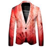 ZDSUHYIW Costume d'Halloween pour homme Veste Blazer d'horreur Veste Blazer Imprimé Chemisier effrayant Haut léger Festif Vêtements Slim Fi Mariage Veste de costume Veste pour homme, rouge, S