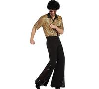 ZDSUHYIW Costume hippie pour homme avec perruque, chemise à paillettes, pantalon évasé et accessoires disco pour carnaval, Halloween, années 70, tenue de carnaval pour homme, tenue des années 80