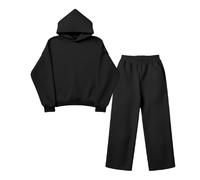 ZDSUHYIW Ensemble de jogging pour homme en coton uni avec sweat à capuche à manches longues, poches, pour la maison, 2 pièces, sweat-shirt à capuche et pantalon de jogging, ensemble de sport classique