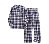 ZDSUHYIW Ensemble de Pyjama pour Homme à Manches Longues avec Boutons, Imprimé en Grille, Col en V, Ensemble de Pyjama en Soie, Ensemble de Pyjama Long avec Pantalon de Pyjama à Col en V et Boutons
