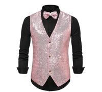 ZDSUHYIW Gilet à paillettes pour homme - Sans manches - Pour homme - Style années 70 - Pour discothèque, carnaval, rave, mariage et fête - Gilet de costume pour homme, Rose, XXL