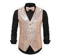 ZDSUHYIW Gilet à paillettes pour homme - Sans manches - Pour homme - Style années 70 - Pour discothèque, carnaval, rave, mariage et fête - Gilet de costume pour homme, Or rose, L