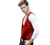 ZDSUHYIW Gilet à paillettes pour homme - Sans manches - Veste à paillettes - Tenue disco des années 70 - Veste brillante pour homme - Col en V - Costume de carnaval - Tenue du Nouvel An, rouge, L