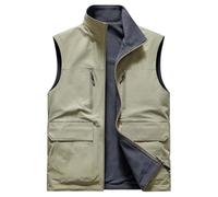 ZDSUHYIW Gilet d'hiver en polaire pour homme - Gilet matelassé léger - Sans manches - Coupe-vent - Gilet de transition - Gilet de travail thermique en duvet, kaki, XXL