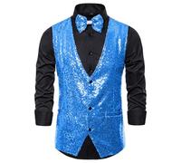 ZDSUHYIW Gilet sans manches pour homme - Gilet de costume à paillettes avec nœud papillon - Sans manches - Col en V - Blazer à paillettes - Veste brillante pour homme - Costume de carnaval - Tenue
