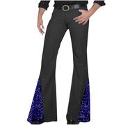 ZDSUHYIW Pantalon évasé pour homme - Pantalon évasé à paillettes - Pantalon à paillettes - Tenue des années 80 - Tenue disco - Costume de carnaval - Pantalon à paillettes, bleu, XL