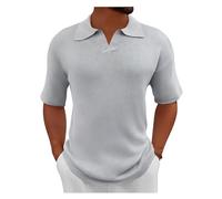 ZDSUHYIW Polo en tricot pour homme - Coupe droite - Stretch - Manches courtes - Couleur unie - Chemisier décontracté à revers - Chemise de travail - Col en V - Chemise d'été respirante - Chemise