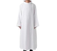 ZDSUHYIW Prêtre Soutane Toga avec col à onglets pour homme clergé clergé chair robe prêtre prêcheur église robe Halloween costume islamique Moyen-Orient Dubaï Turquie Caftan, Blanc., M