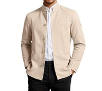 ZDSUHYIW Sakko Veste pour homme Coupe droite Style chinois Tang Costume lin Manches longues Vestes de smoking Vintage Col montant Élégante veste de costume d'hiver pour homme Veste d'extérieur, kaki