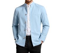 ZDSUHYIW Sakko Veste pour homme Coupe droite Style chinois Tang Costume lin Manches longues Vestes de smoking Vintage Col montant Élégante veste de costume d'hiver pour homme Veste d'extérieur, bleu