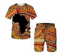 ZDSUHYIW Tenue des années 80 pour homme Survêtement d'été 2 pièces Dashiki africain T-shirt et short imprimé 3D Maillot de bain à manches courtes Tenue de sport décontractée Costume de carnaval
