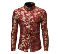 ZDSUHYIW Tenue disco pour homme - Chemise jacquard à manches longues en satin - Chemise de loisirs Paisley - Pour fête, mariage, boîte de nuit, bal de fin d'année, carnaval, costume des années 80