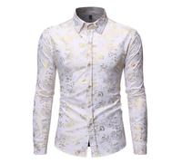 ZDSUHYIW Tenue disco pour homme - Chemise jacquard à manches longues en satin - Chemise de loisirs Paisley - Pour fête, mariage, boîte de nuit, bal de fin d'année, carnaval, costume des années 80