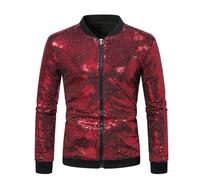 ZDSUHYIW Veste à paillettes pour homme - Veste bomber métallique des années 70 - Mode décontractée - Baseball Bomber - Veste brillante - Disco - Fête - Carnaval - Costume de Nouvel An, rouge, L