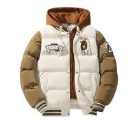 ZDSUHYIW Veste d'hiver matelassée pour homme - Fausse veste à capuche en deux pièces - Manteau d'hiver rembourré - Pour l'extérieur - Bloc de couleurs - Veste de baseball à manches longues - Veste