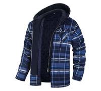 ZDSUHYIW Veste en flanelle pour homme - Doublée - Veste d'hiver - Manches longues - Veste à capuche moelleuse à carreaux - Veste polaire en coton - Automne Hiver - Coupe-vent - Chemise en flanelle