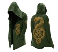 ZDSUHYIW Veste médiévale à capuche pour homme, pull à capuche viking à manches moyennes, printemps, automne, cool, cosplay, costume, mythologie nordique, écharpe pour les fils d'Odin, cadeau, 01 vert
