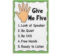 ZDVHOMCB Give Me Five Listening Skills Poster Classroom Wall-Art | Simple five step listening guide teaching eyes ears mouth hands feet for focus(Unframed,16x24inch(40x60cm))