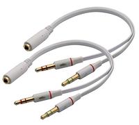 zdyCGTime 3 broches 3,5 mm AUX femelle à 2x3,5 mm mâle séparateur de microphone pour casque, câble séparateur audio en Y de 3,5 mm, pour smartphones, tablettes, MP3, MP4.(20cm)